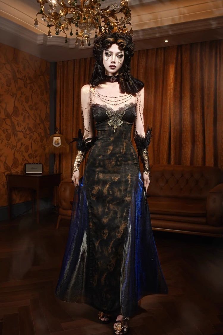 Gothic Gilded V-Collar Sleeveless Ruffle Lace Slim Lolita JSK Dress