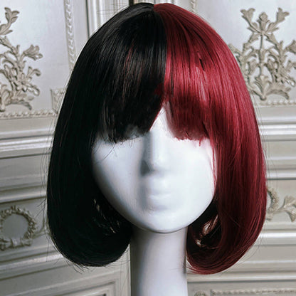 Vampire Clown Colorblock Short Straight Wig With Neat Bangs