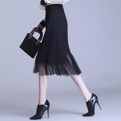 Irregular Mesh Stitching Black Skirt