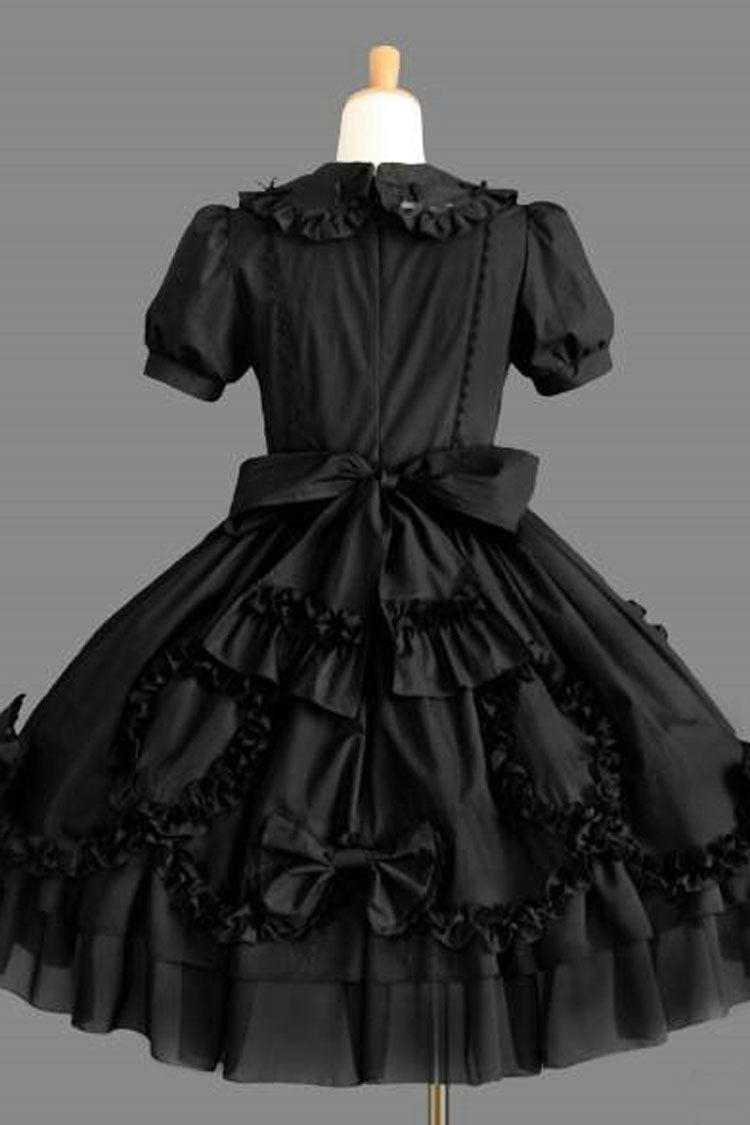 Cotton Lapel Collar Short Sleeves Bowknot Ruffled Multi-Layer Gothic Lolita Dress