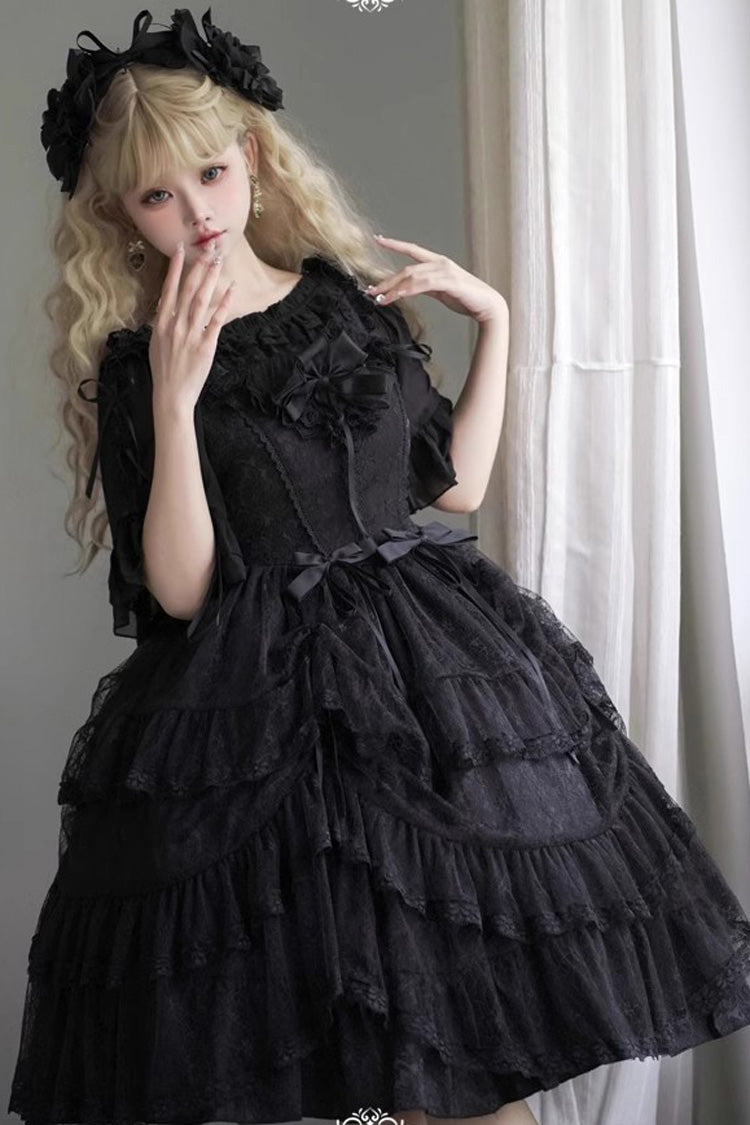 Black Iris Love Multi-Layer Ruffle Bowknot Gothic Princess JSK