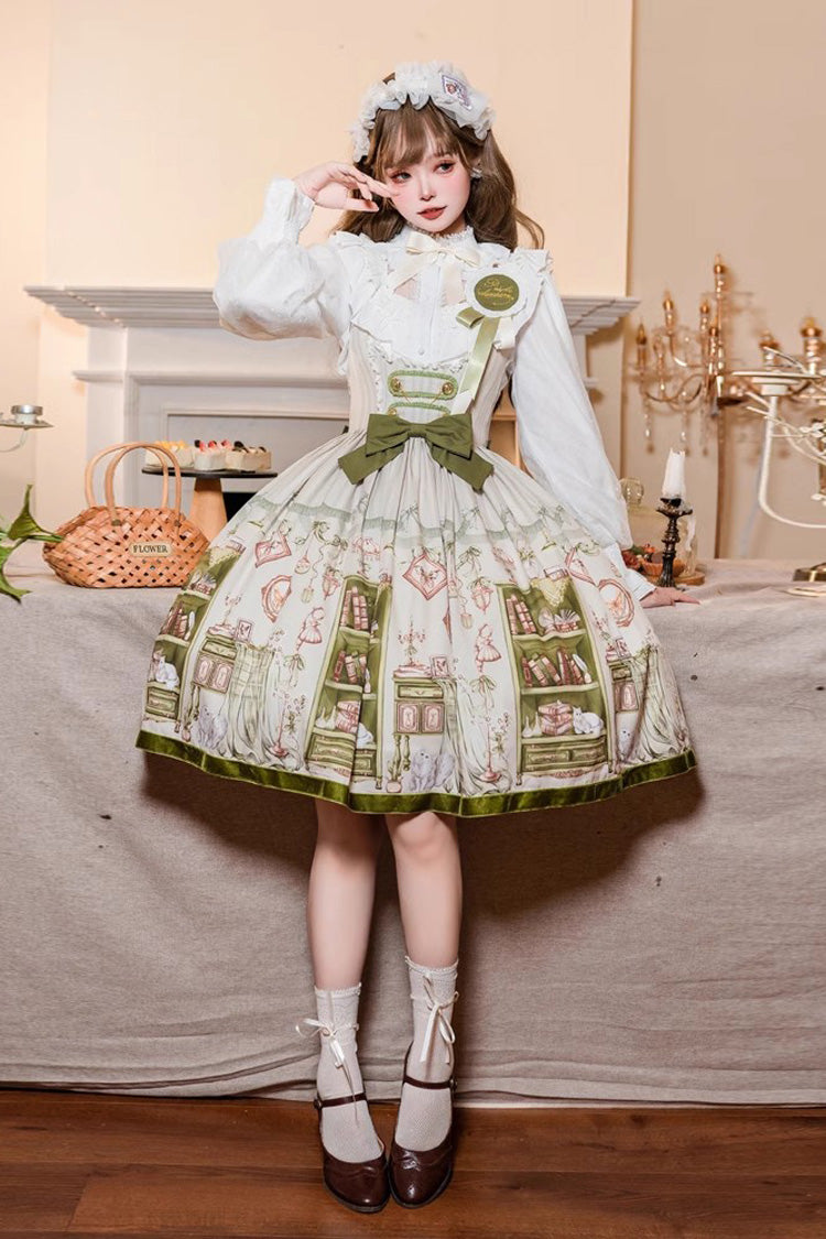 Green Book House Print Chest Support Bowknot Sweet Lolita Jsk Dress