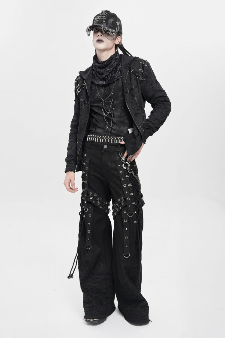 Noir Punk Baggy Pants with Mesh and Rips