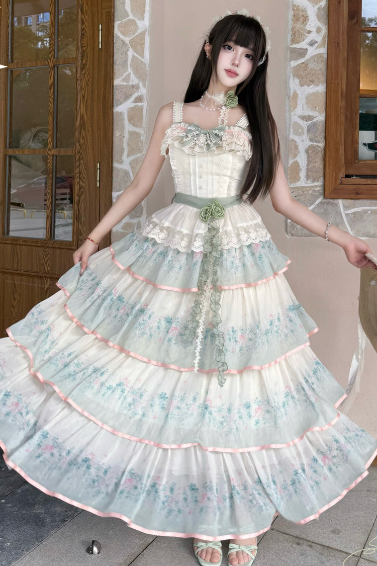Green Gradient Ruffle Sweet Lolita Dress Set with Lace