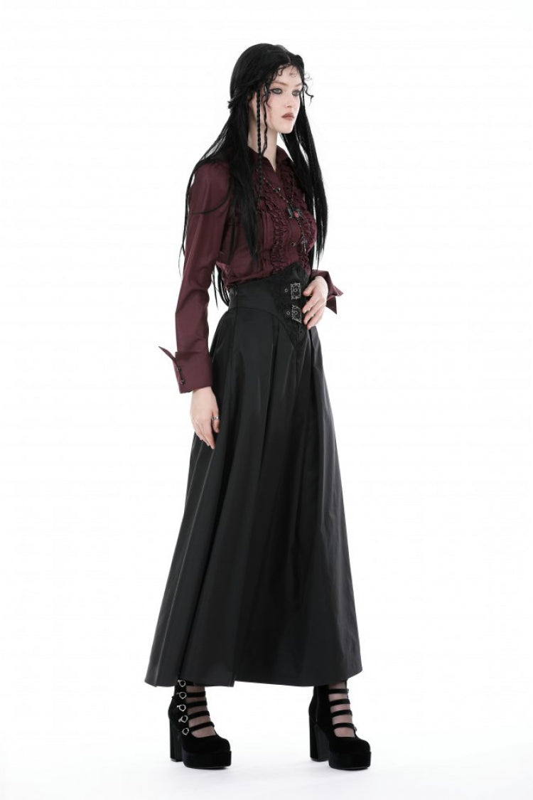 High-Waisted Pleated Gothic Long Skirt for Women