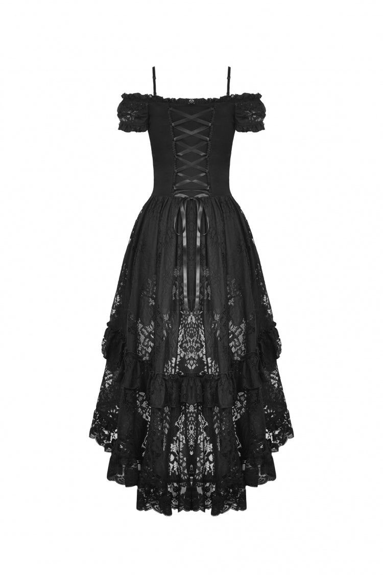 Gothic Dovetail Dress with Off-Shoulder Puff Sleeves & Lace