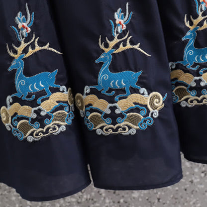 Vintage Hanfu Deer Embroidery Buckle Shirt Skirt