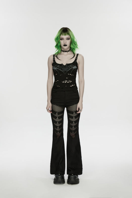 Noir Punk Bottoms with Slim Fit and Eyelet Trim