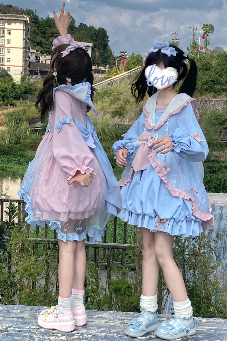 Pink Music Note Lace Sweet Lolita Dress with Bow and Ruffles