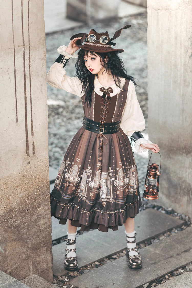 Demon Print Lantern Sleeve Dress with Ruffles - Elegant
