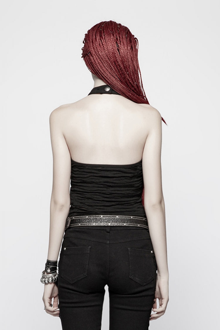 Sable Chain Sleeveless Ripped Halter Steampunk Vest for Women