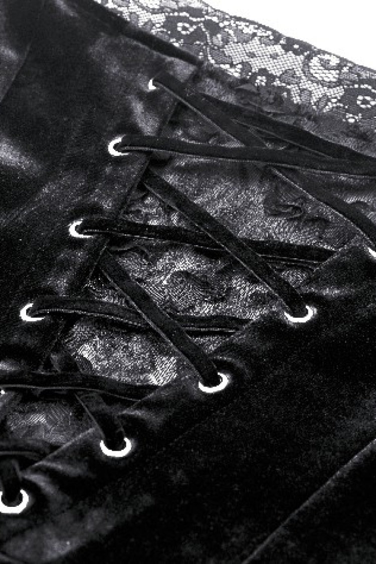 Noir Gothic Velvet Gown with Lace-Up and Square Neckline