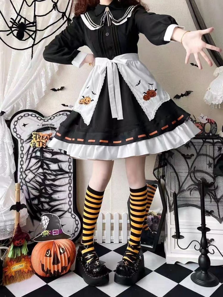 Halloween Lolita Witch Pumpkin Embroidery Dress Set