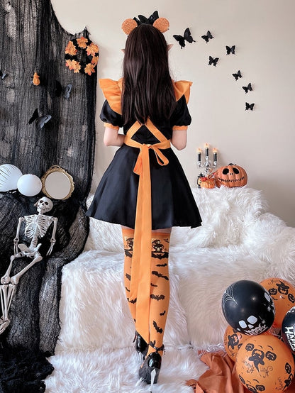 Halloween Black and Orange Pumpkin Maid Dress Costume