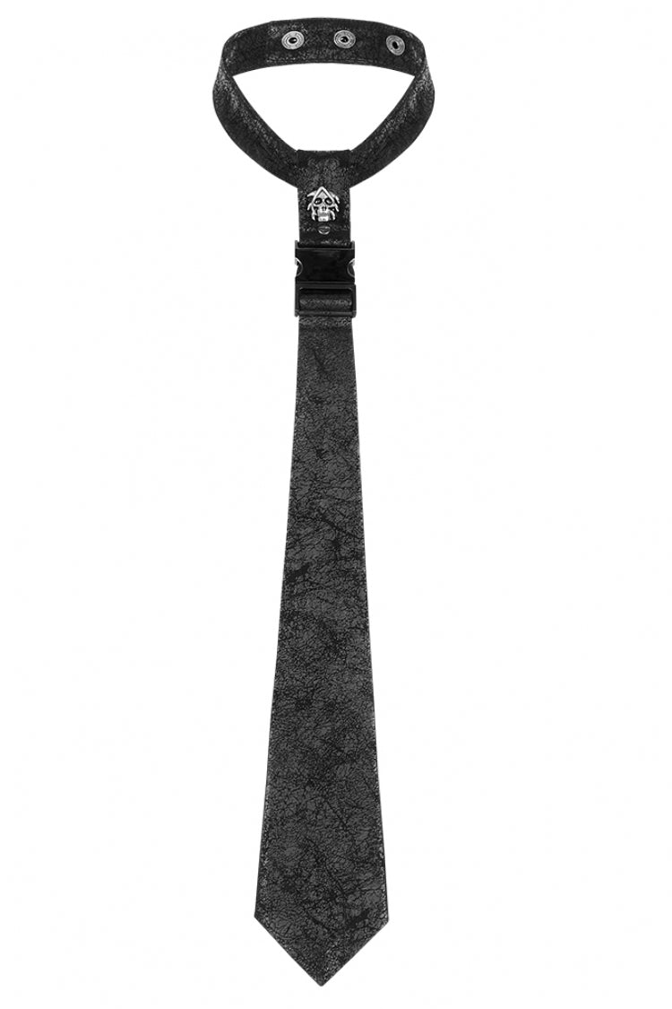 Inky Metal Skull Embellished Steampunk Necktie for Men
