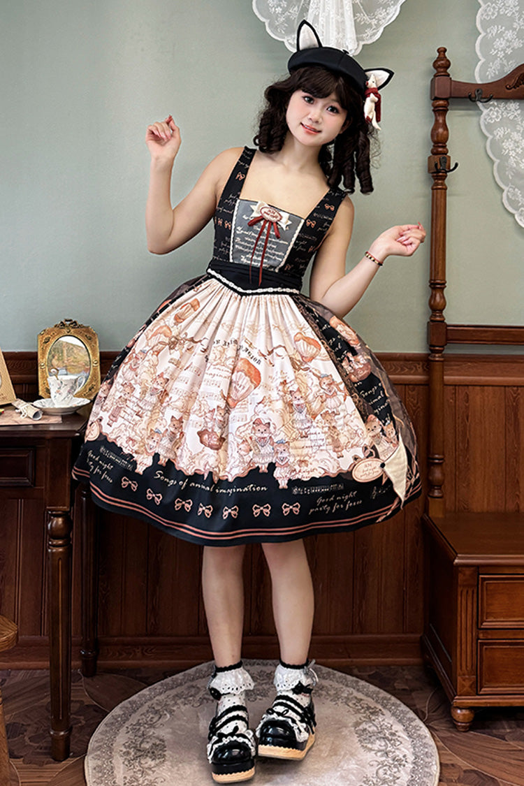 Black Fox Print Square Collar Bowknot Classic Lolita Jumper