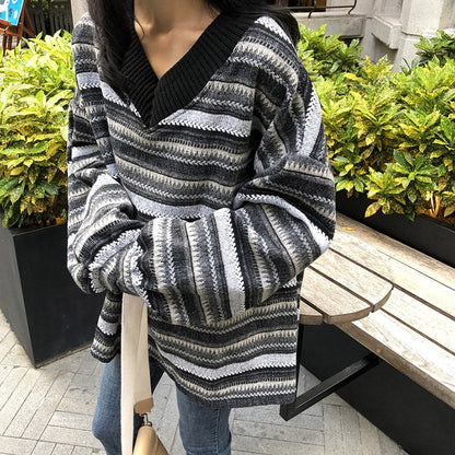 Vintage Striped V-Neck Sweater