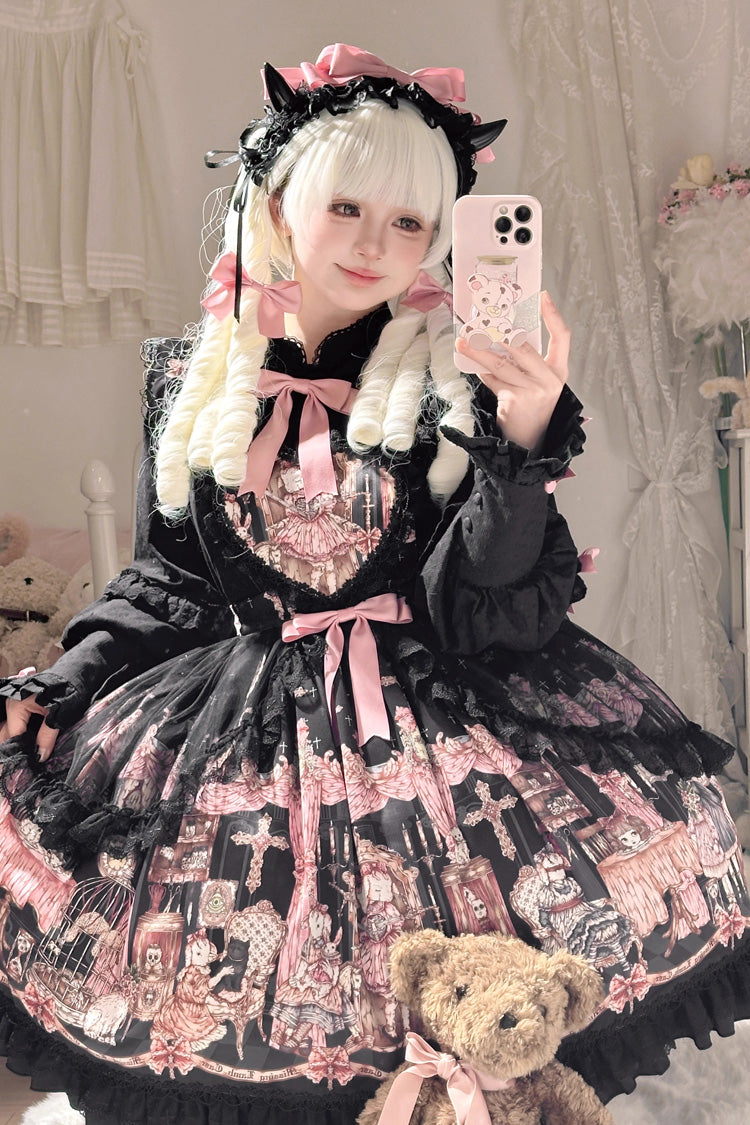 Skirt with Ruffle Bowknot and Missing Lamb Print