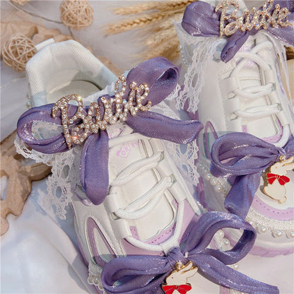 Sweet Purple Bow Lace Up Sneakers