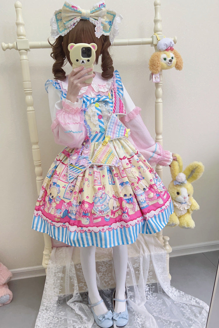 Bunny Pastry Chef Print Bowknot Gothic Japanese Lolita JSK