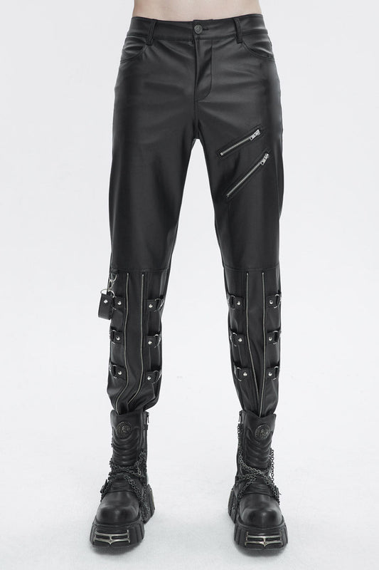 Removable Zipper Faux Leather Punk Pants