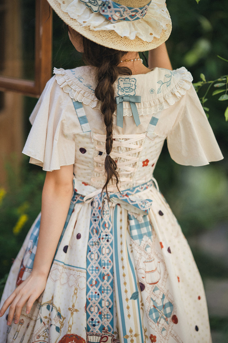 Tea Party Print Ruffle Bowknot Elegant JSK Dress