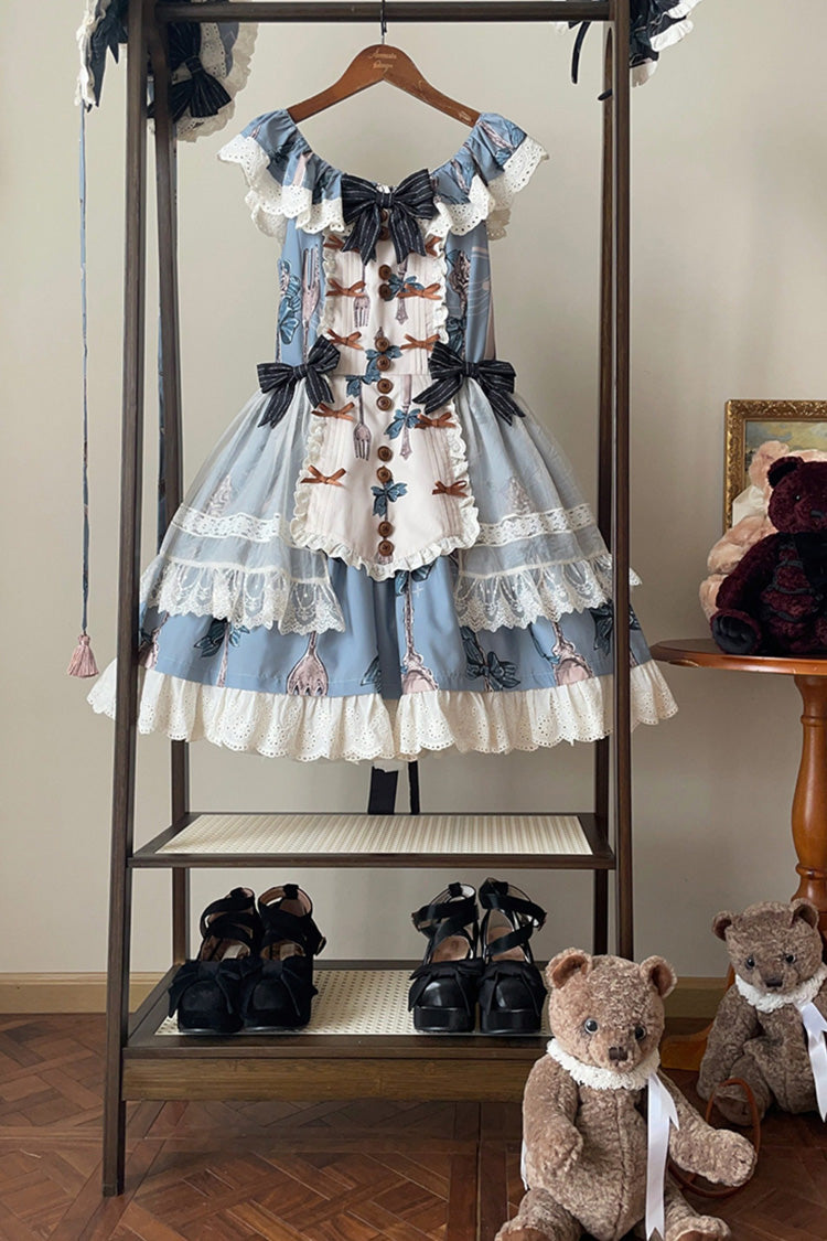 Witch's Banquet Sleeveless Print Ruffle Embroidered Bow Lace Sweet Lolita Jumper Dress
