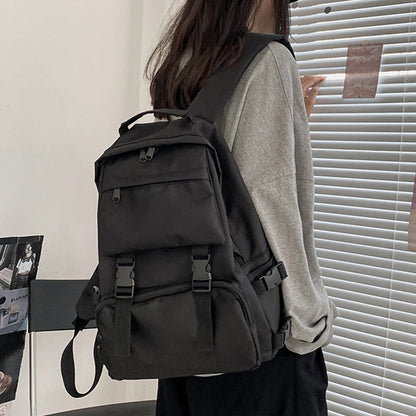 Casual Black Pure Color Casual Backpack