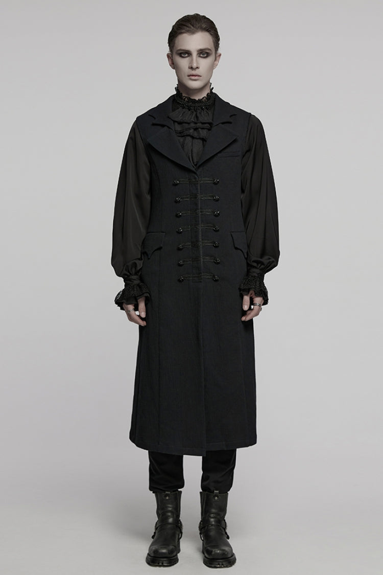 Men's Gothic Long Vest with Batlike Collar & Buckle Detail