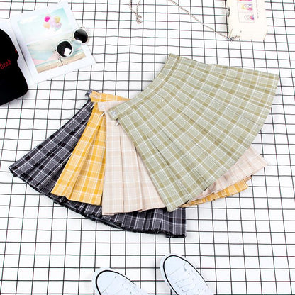 Plaid Uniform A-line High Waist Pleated Skirt