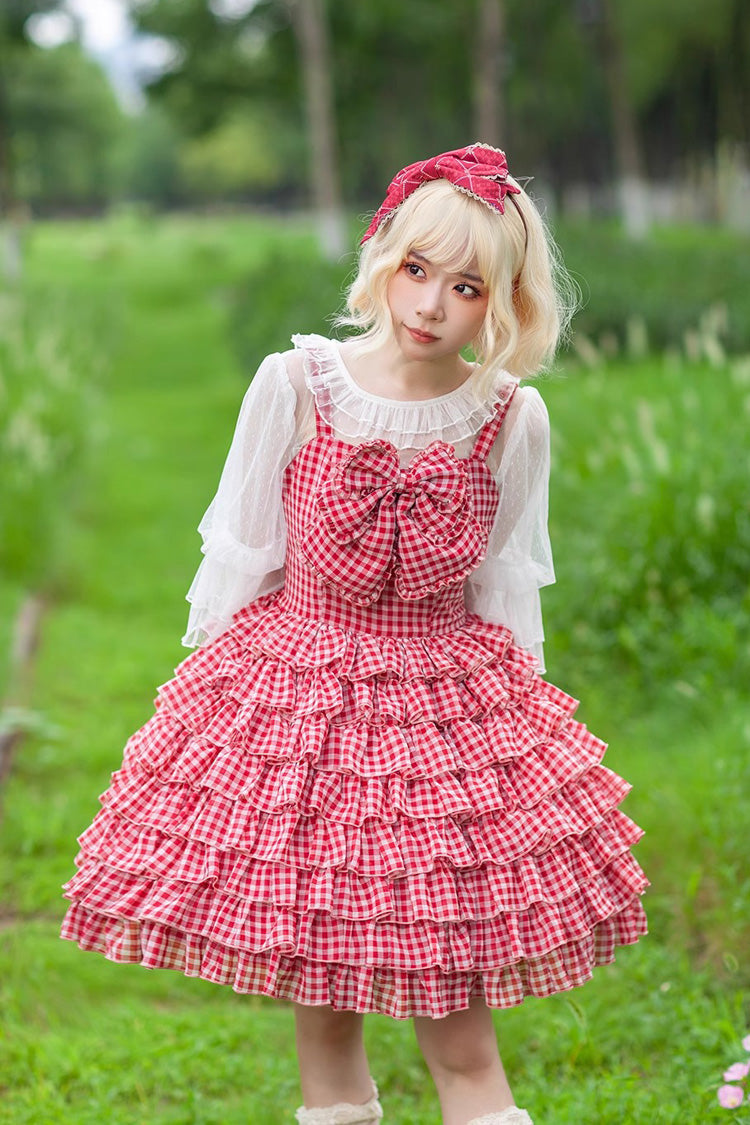 Plaid Print Ruffled Bow Sweet Tiered Dress - 3 Variants