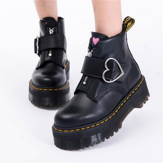 Love Heart Buckle Platform Boots