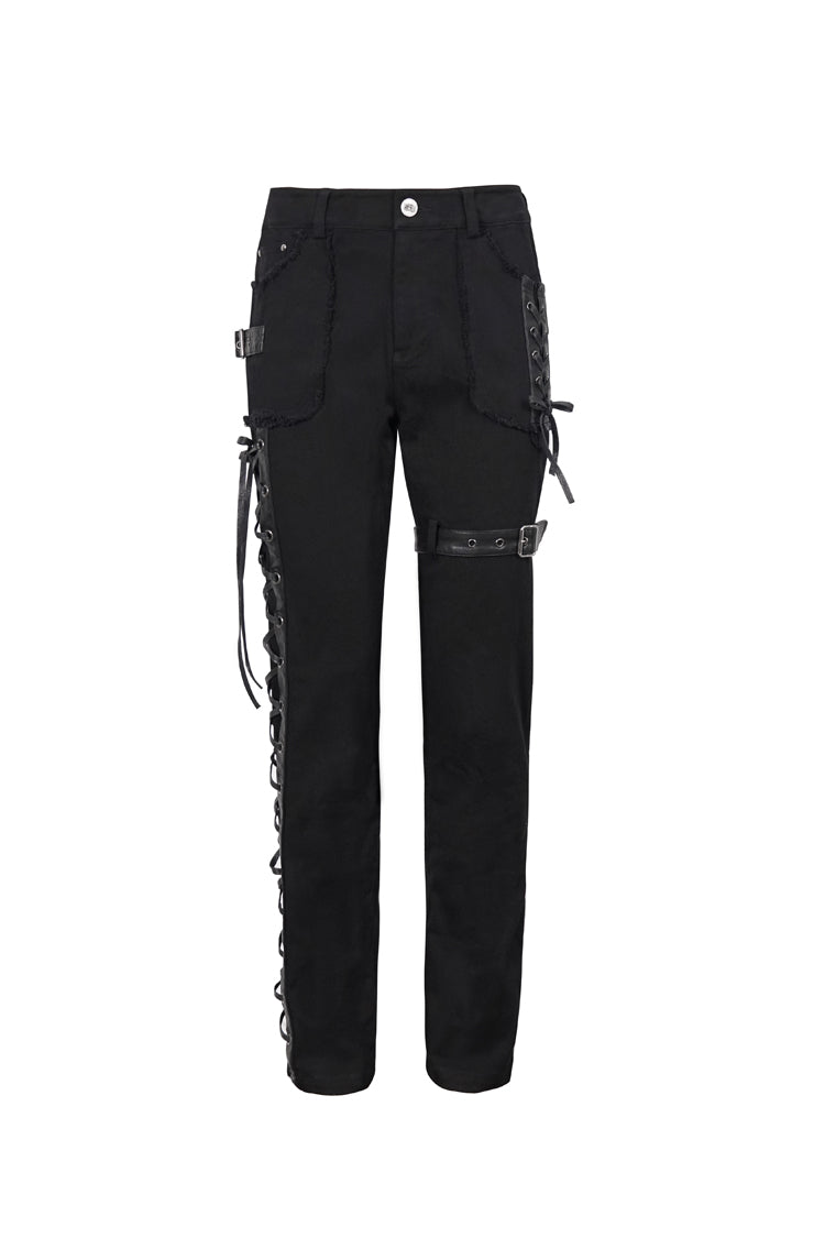 Carbon Lace-Up Leg Loops Punk Trousers for Men