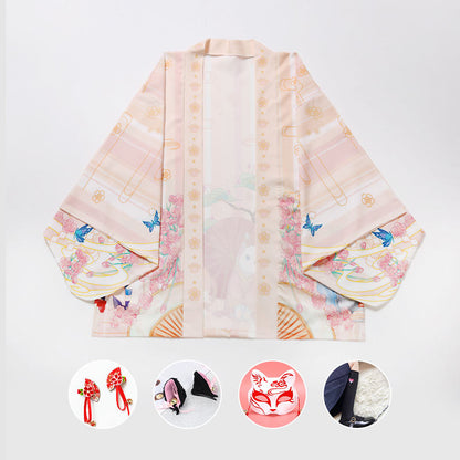 Cartoon Cat Print Loose Cardigan Kimono Outerwear