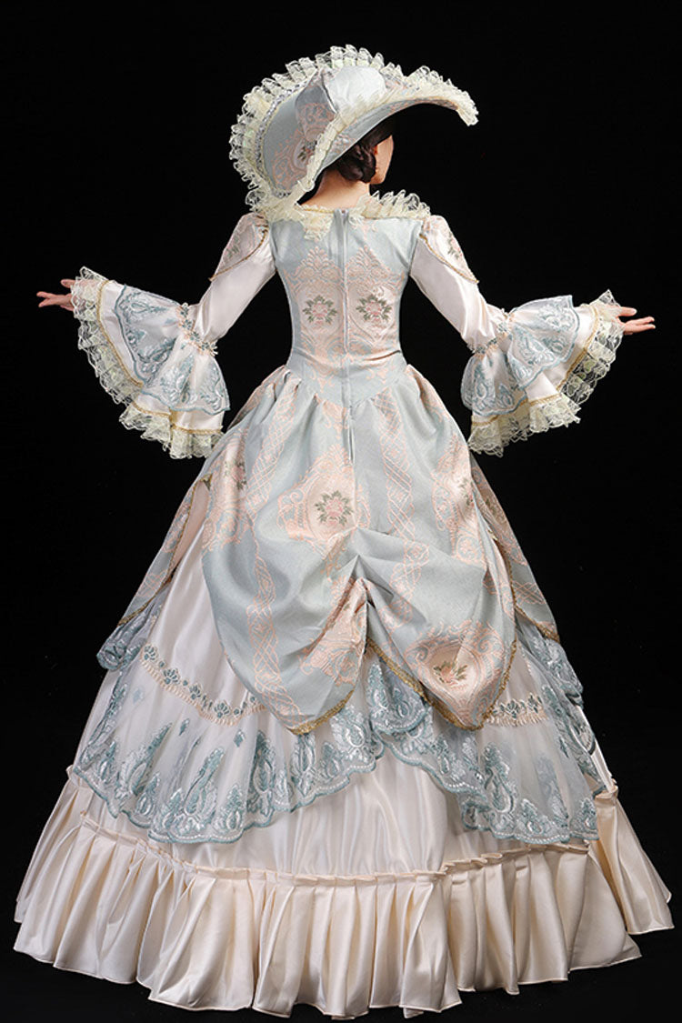 Trumpet Sleeve High-Waist Multi-Layer Hollow Embroidery Victorian Prom Dress