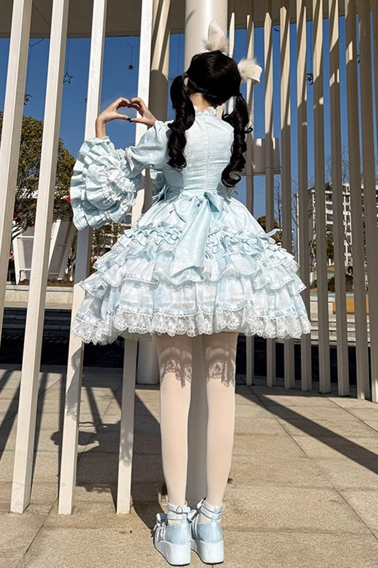 Soloist Doll Long Hime Sleeve Layered Print Ruffle Asymmetric Sweet Lolita Dress