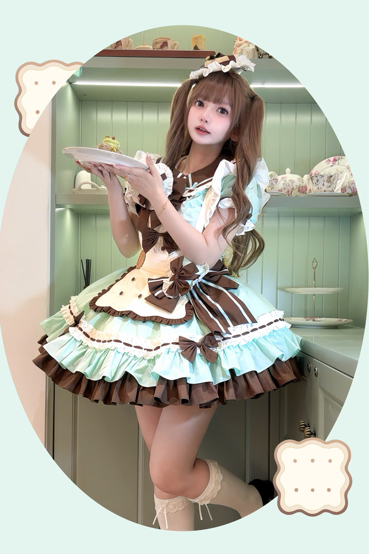 Cookies Short Sleeve Tiered Lolita Dress with Ruffles and Bow