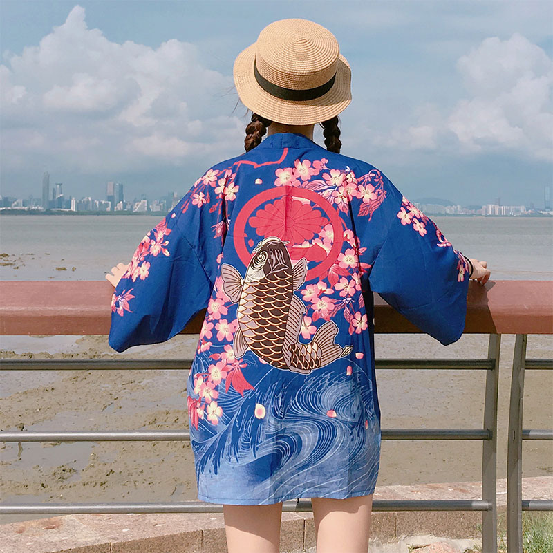 Black Fish Floral Kimono Outerwear Sun Protective