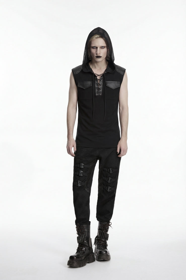 Noir Punk Vest with Hood and Metal Studs
