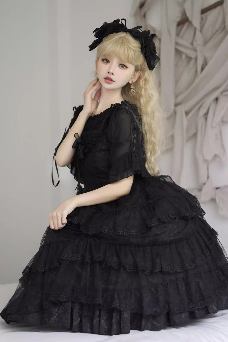 Black Iris Love Multi-Layer Ruffle Bowknot Gothic Princess JSK