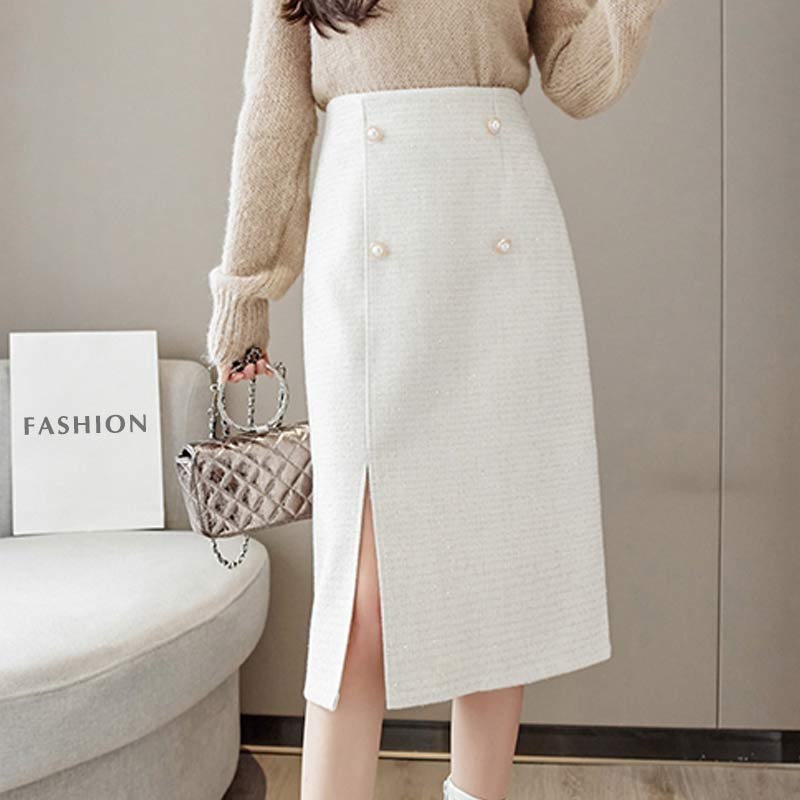 Classy Button Front Split Skirt