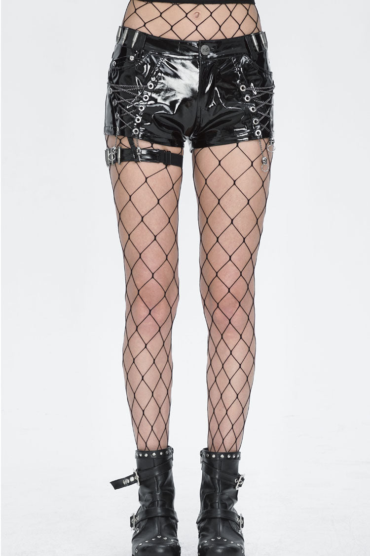 Slim Fit Steampunk Shorts in Black - Women's Vintage Style