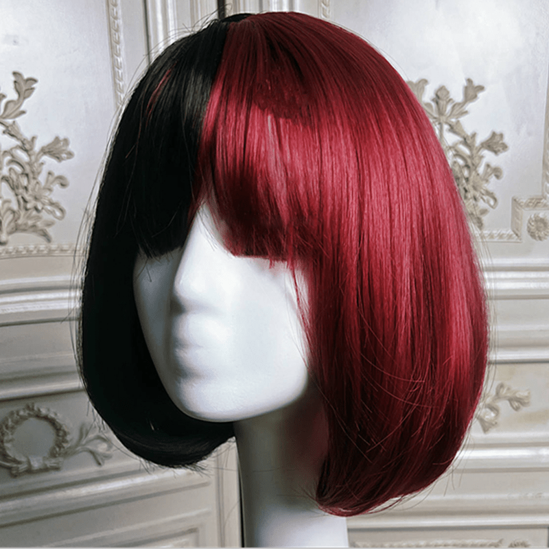 Vampire Clown Colorblock Short Straight Wig With Neat Bangs