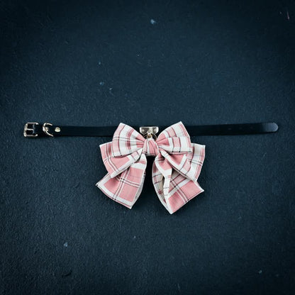 Pink Plaid Bowknot Bell Choker Anal Plug SM Accessories