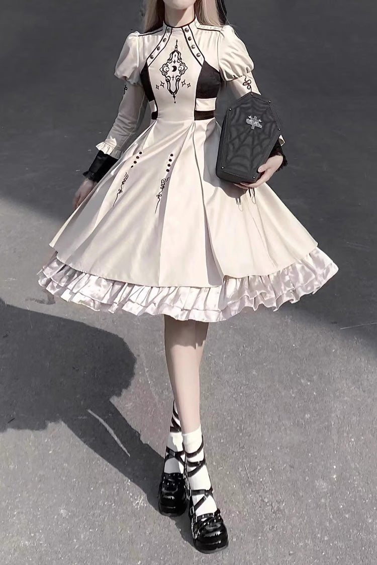 Ivory Layered Moon Talisman Print Ruffled Gothic Jumper