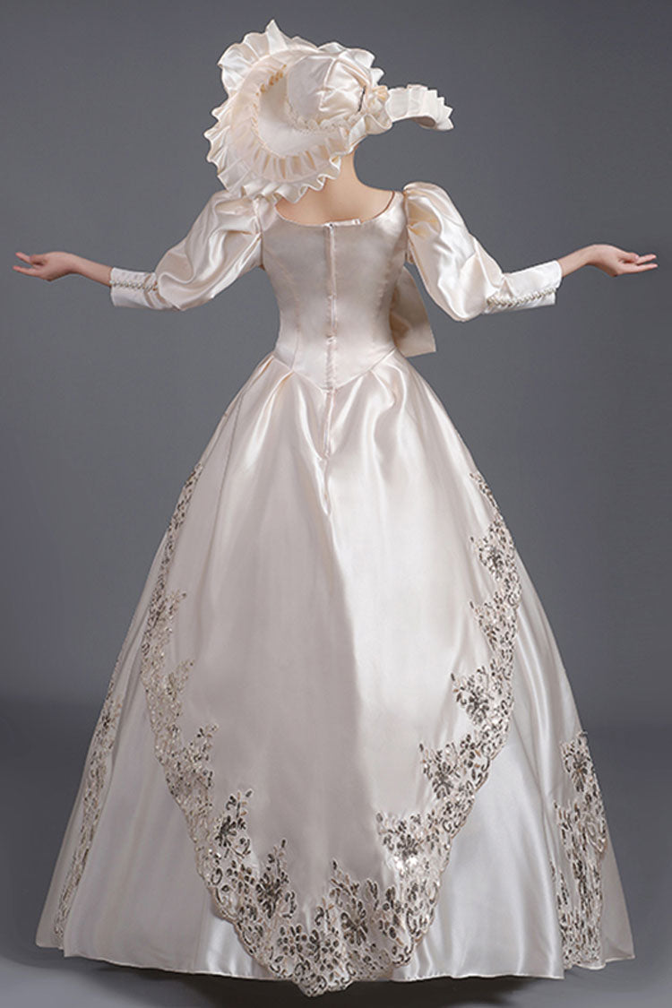 Champagne Victorian Dress with Asymmetric Bow and Lace - Altfashion Shop