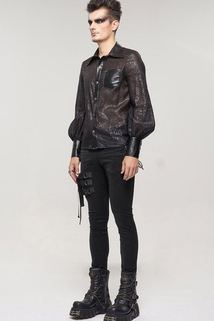 Vertical Stripe Sheer Shirt with Cuff Drawstrings