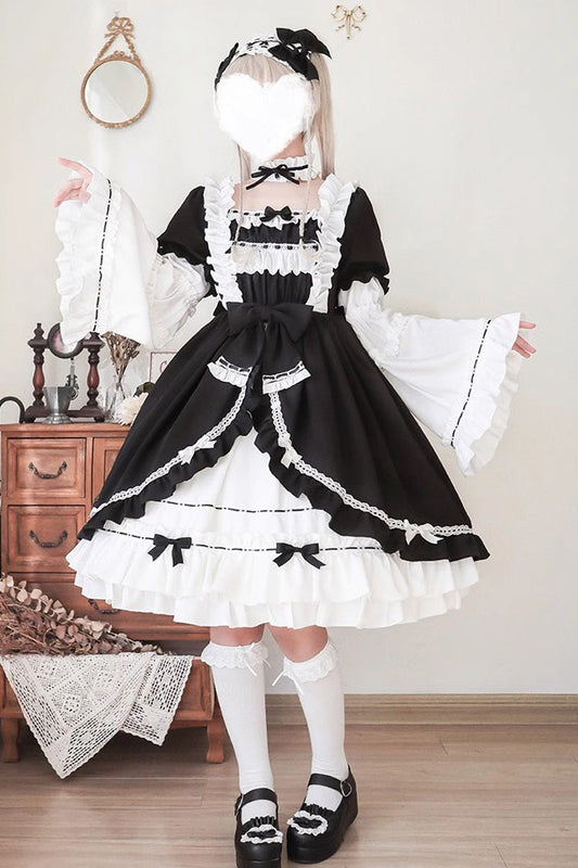 Long Sleeves Cardigan Bowknot Maid Gothic Lolita Dress