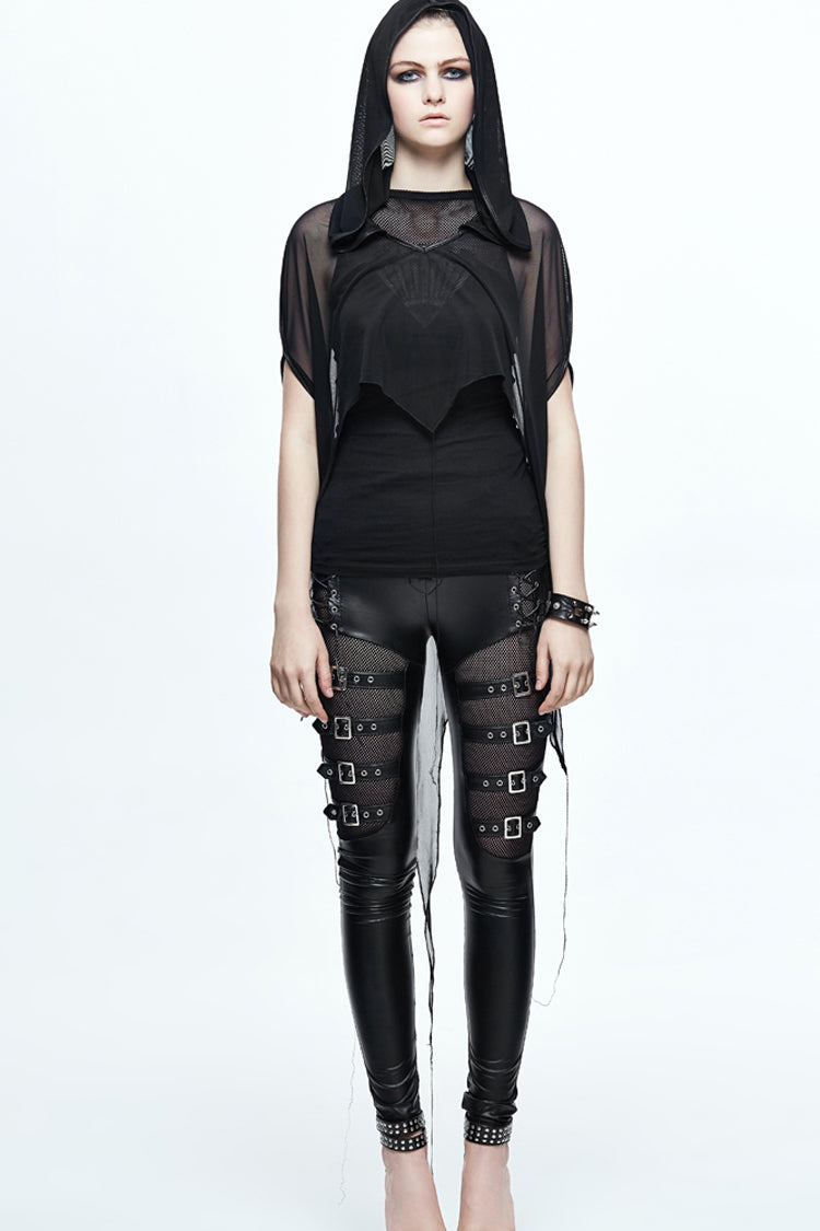 Bat-Wing Shawl with Wavy Hem and Mesh Fabric