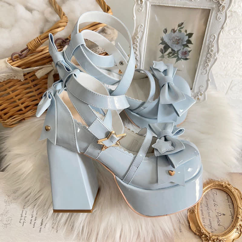 Bow Knot Star Buckle Lolita High-heeled Shoes